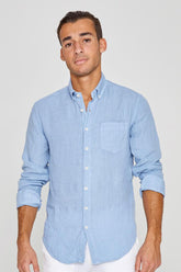 BARCLAY – Long-sleeved linen shirt, straight cut – Men’s – Sky blue
